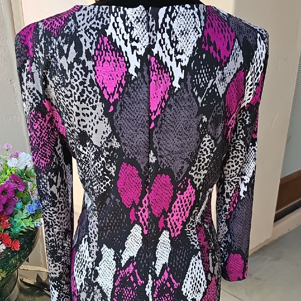 Nine West Black and Pink Sheath Dress Long Sleeve Crew Neck size 2 - Picture 7 of 15